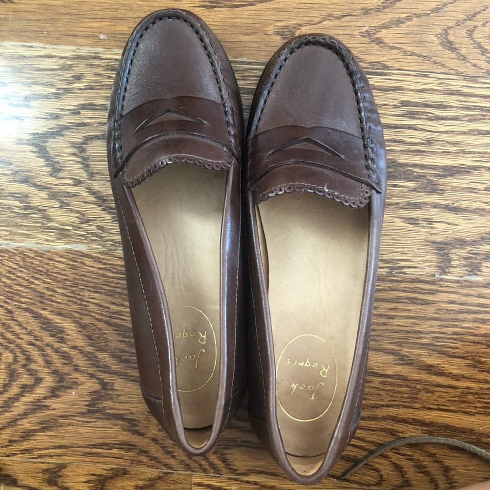 Brown leather women's penny loafers